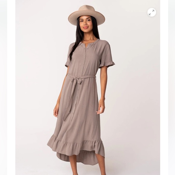 lovestitch Dresses & Skirts - Lovestitch Taupe Ruffle Midi Dress